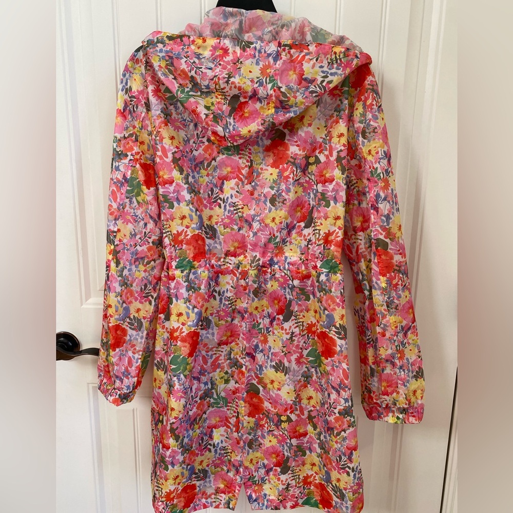 Floral Women's Trench Coat - Pink and Red - Picture 2 of 4